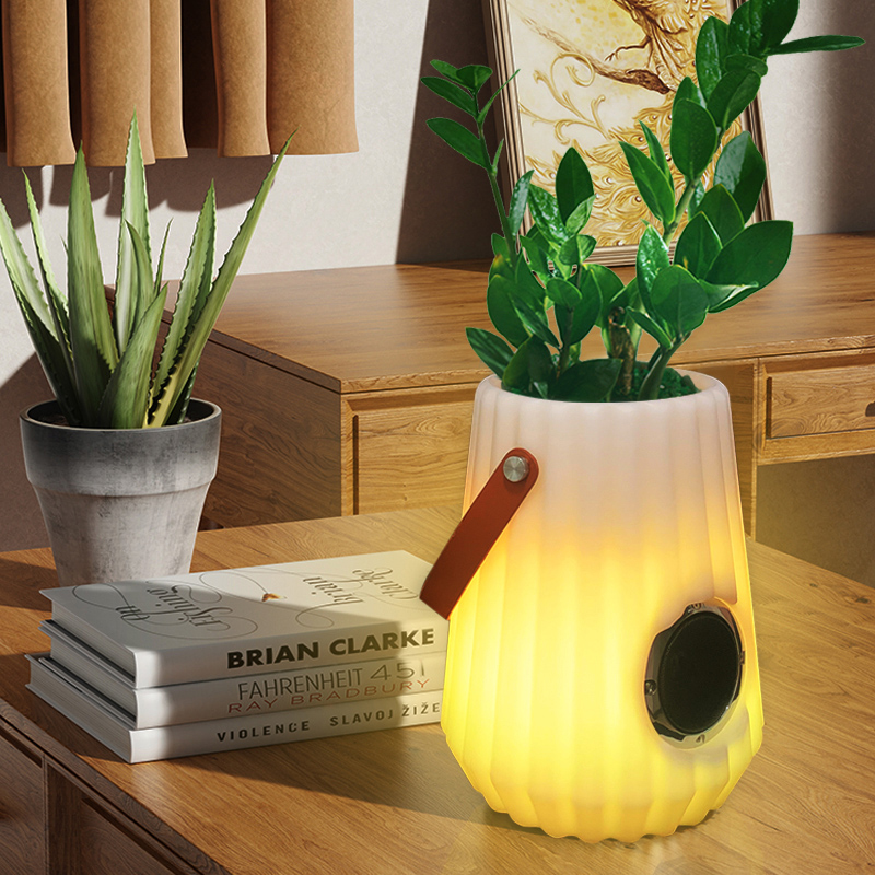 LED oplyst blomsterpotte indendørs/outdoor kreativ smart bordlampe til stue, soveværelse, havedekoration, dæmpbar isspand LED -lys med Bluetooth -højttaler